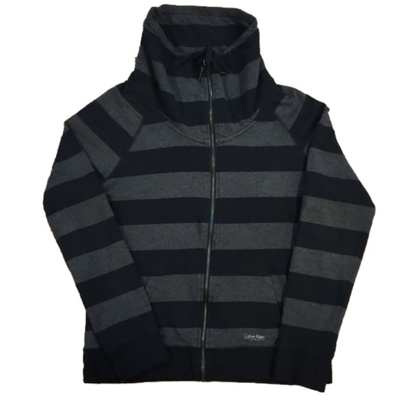 CALVIN Klein Black & Gray Stripes Zip-Up Jacket - Picture 1 of 8